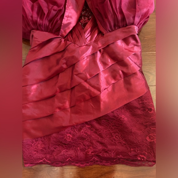 Burgundy Strapless Dress with Lace Appliqué - Picture 10 of 10